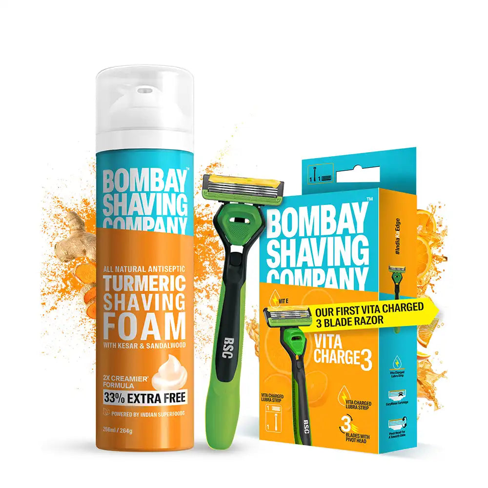 Vita Charge 3 Razor and Turmeric Shaving Foam Combo