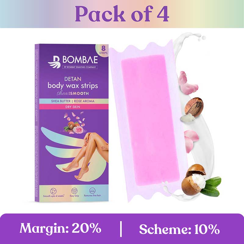 Body Wax Strips Shea-r Smooth Dry Skin - 8PCS - Pack of 4