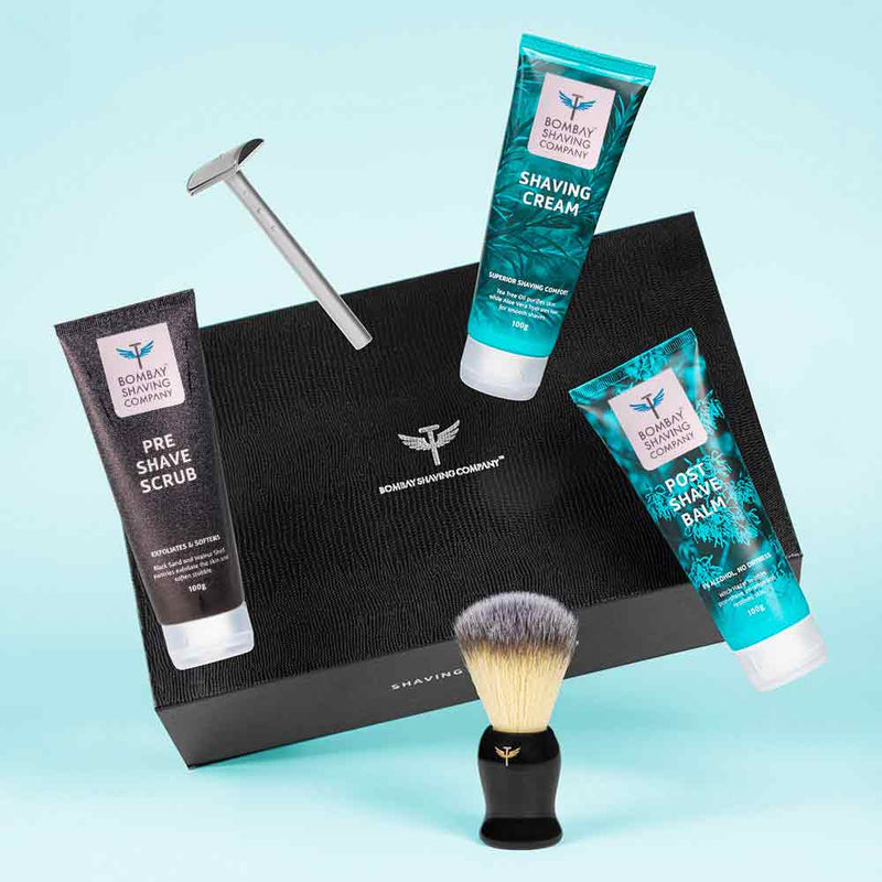 6-in-1 premium shaving kit for men with silver razor