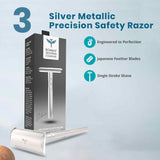 Silver metallic precision safety razor