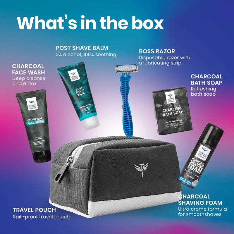 Box contents of Shave and Travel Kit from Bombay Shaving Company